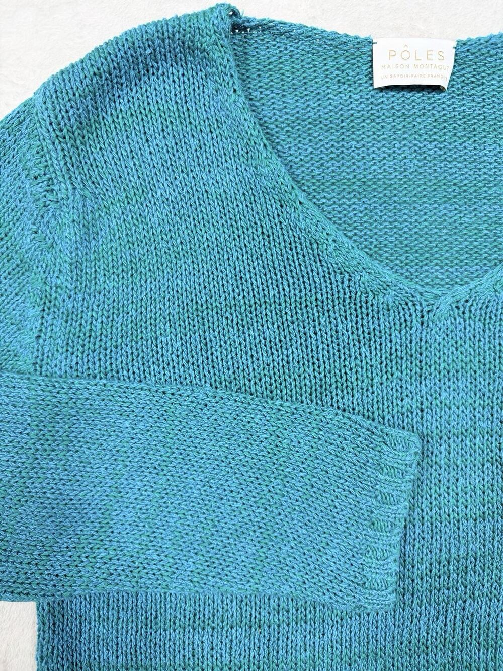 Poles Maison Montagut Silk Cotton Wool V-Neck Sz Lg Sweater Teal Green France